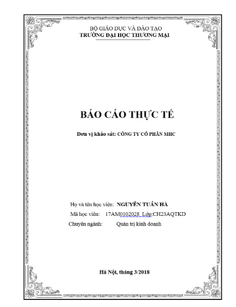 Báo cáo thực tế “Giải pháp hoàn thiện công tác đào tạo và phát triển nguồn nhân lực tại Công ty Cổ phần MHC”.