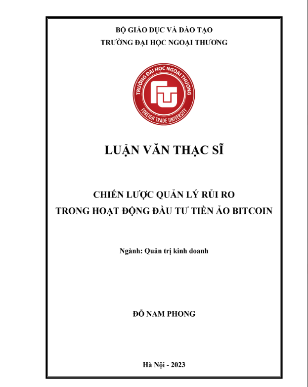 LUẬN VĂN THẠC SĨ "Chiến lược quản lý rủi ro trong hoạt động đầu tư tiền ảo Bitcoin"