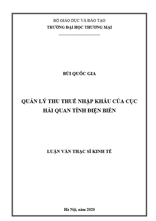 Luận văn thạc sỹ Quản lý thu thuế nhập khẩu của cục hải quan tỉnh Điện Biên