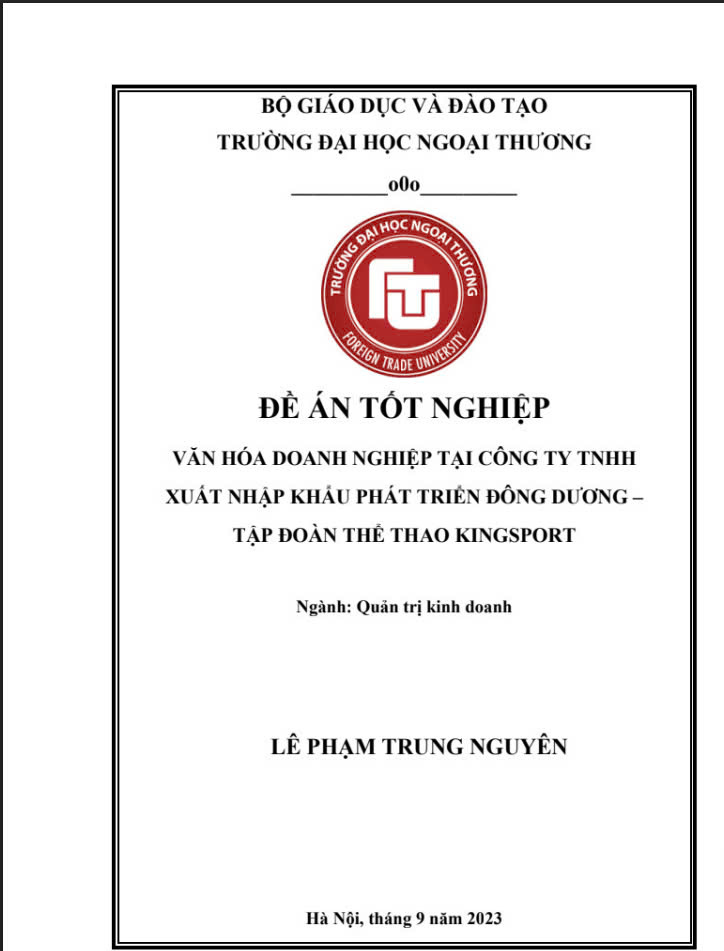 Luận văn :" Văn hóa doanh nghiệp tại công ty TNHH Xuất nhập khẩu phát triển Đông Dương - Tập đoàn thể thao Kingsport"